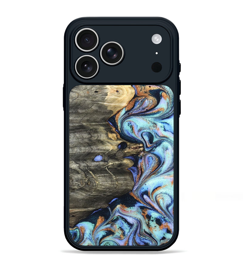 iPhone 17 Pro Max Wood Phone Case - Darrin (Teal & Gold, 820114)