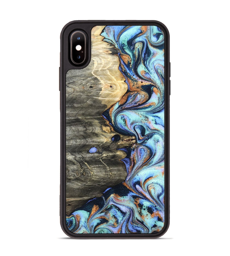iPhone Xs Max Wood Phone Case - Darrin (Teal & Gold, 820114)