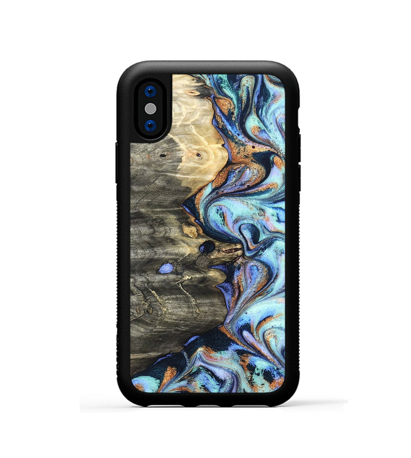 iPhone Xs Wood Phone Case - Darrin (Teal & Gold, 820114)