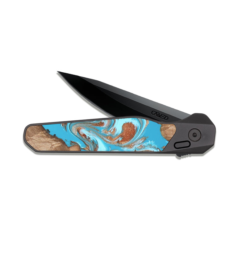 EDC Dark Slate Wood Pocket Knife - Angelo (Teal & Gold, 820115)