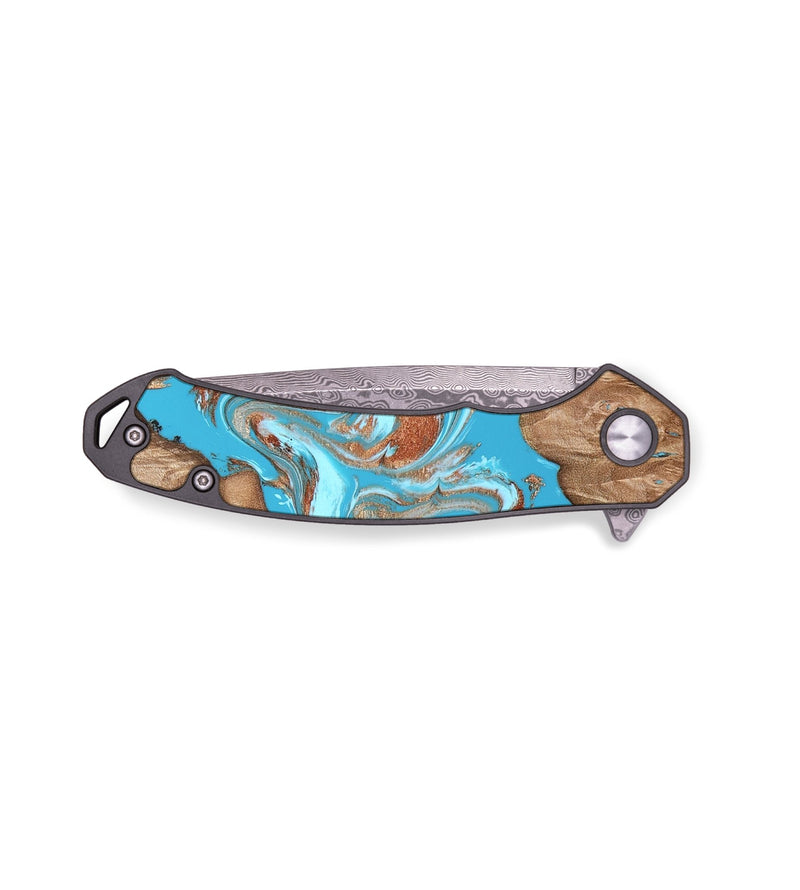 EDC Wood Pocket Knife - Angelo (Teal & Gold, 820115)