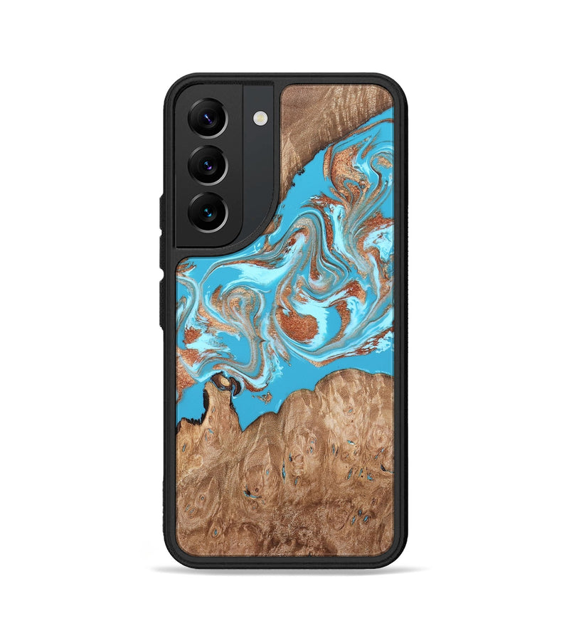 Galaxy S22 Wood Phone Case - Angelo (Teal & Gold, 820115)