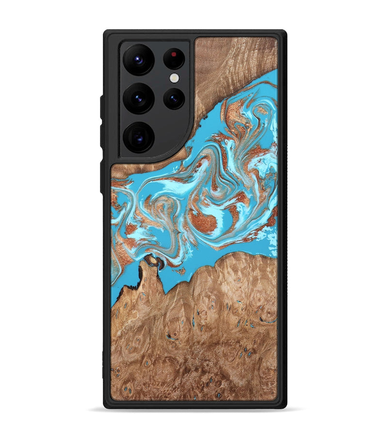 Galaxy S22 Ultra Wood Phone Case - Angelo (Teal & Gold, 820115)