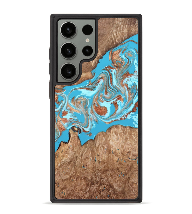 Galaxy S23 Ultra Wood Phone Case - Angelo (Teal & Gold, 820115)