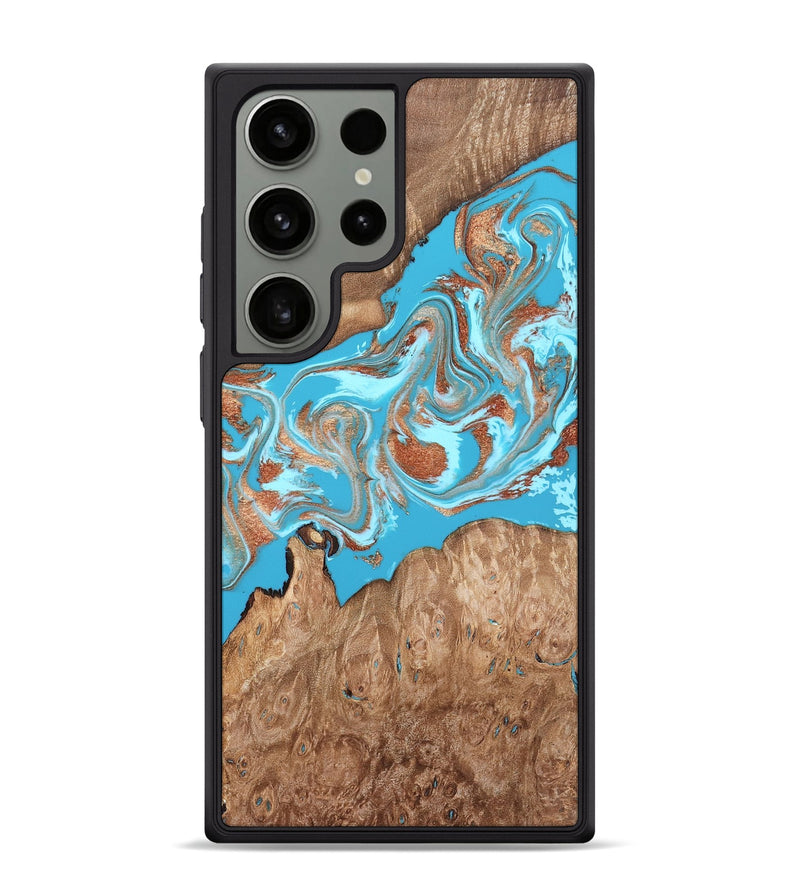 Galaxy S24 Ultra Wood Phone Case - Angelo (Teal & Gold, 820115)