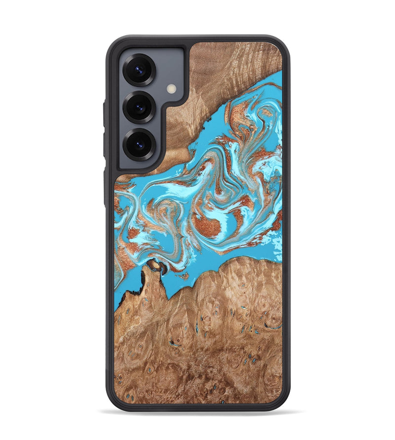 Galaxy S25 Plus Wood Phone Case - Angelo (Teal & Gold, 820115)