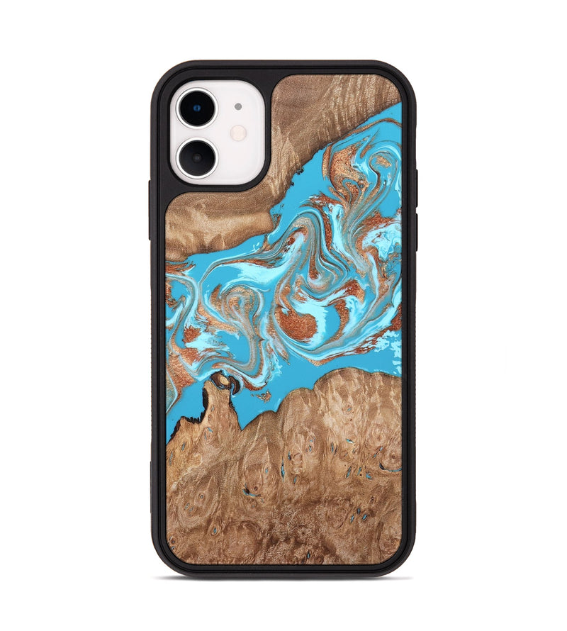 iPhone 11 Wood Phone Case - Angelo (Teal & Gold, 820115)