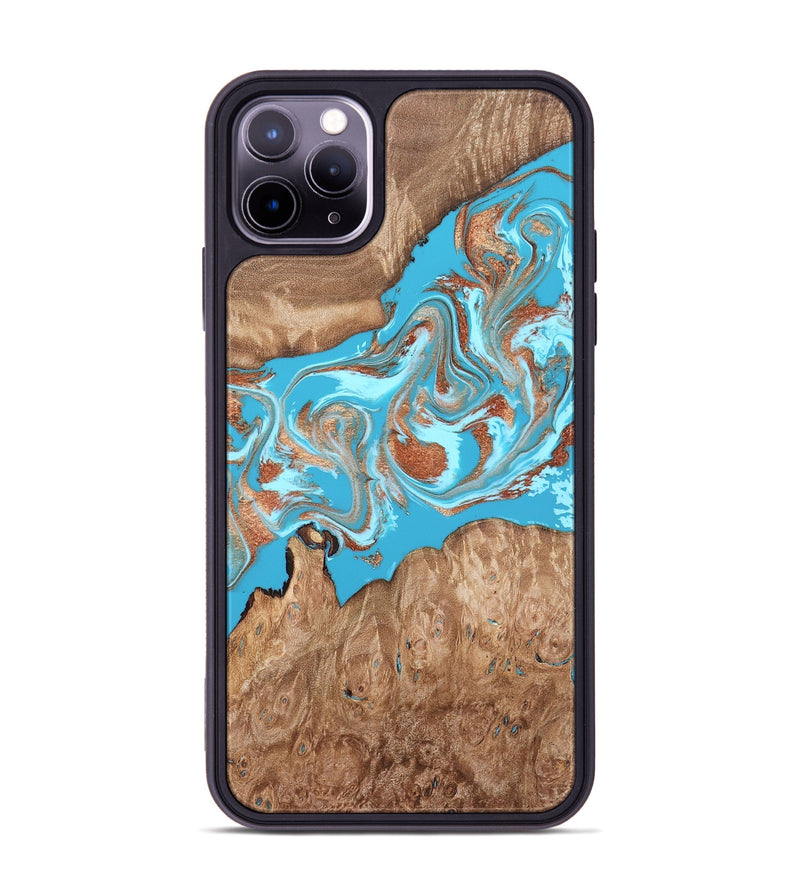 iPhone 11 Pro Max Wood Phone Case - Angelo (Teal & Gold, 820115)