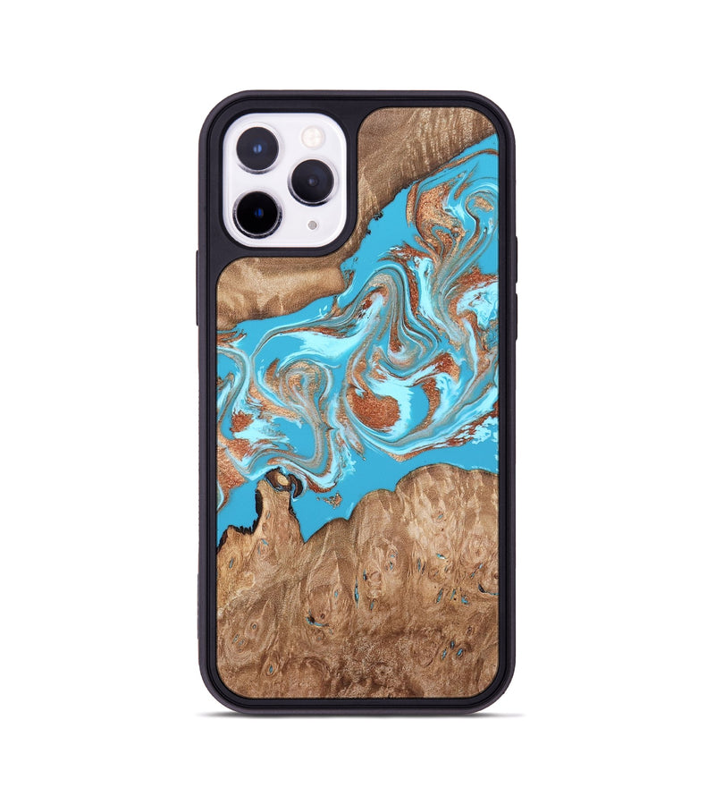 iPhone 11 Pro Wood Phone Case - Angelo (Teal & Gold, 820115)