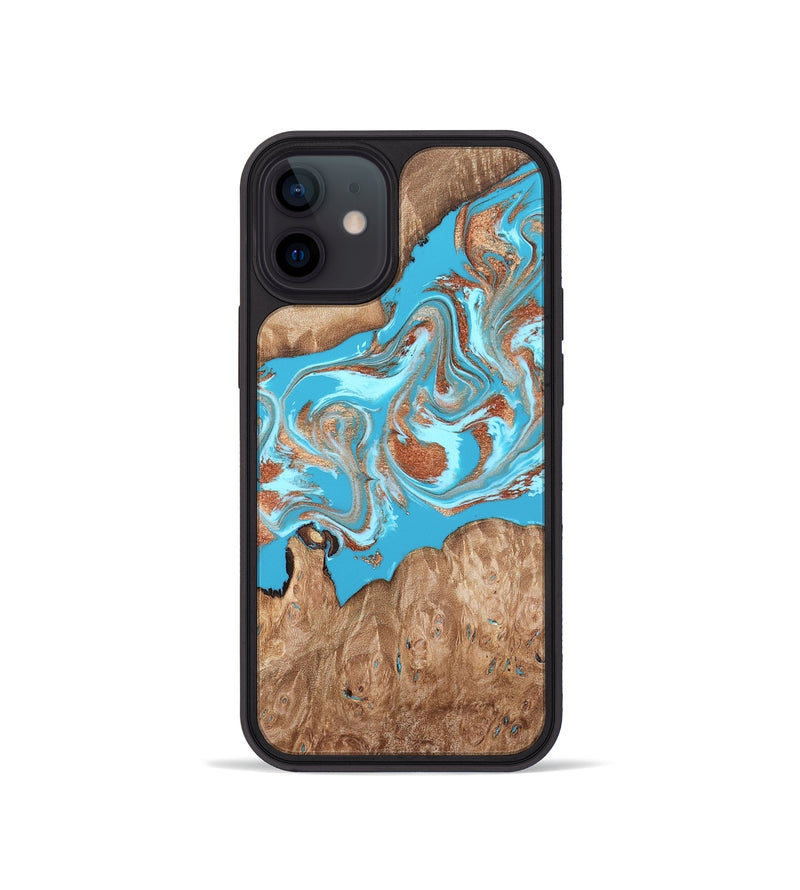 iPhone 12 mini Wood Phone Case - Angelo (Teal & Gold, 820115)