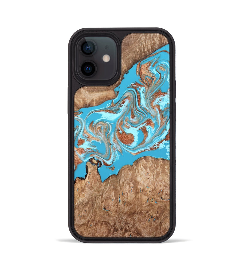 iPhone 12 Wood Phone Case - Angelo (Teal & Gold, 820115)