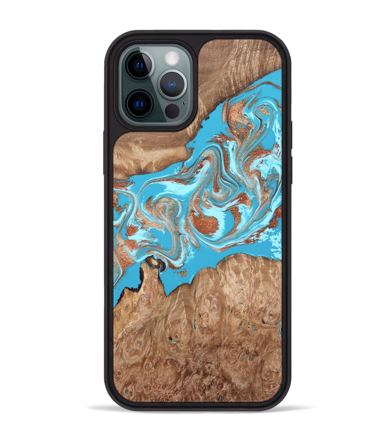 iPhone 12 Pro Max Wood Phone Case - Angelo (Teal & Gold, 820115)