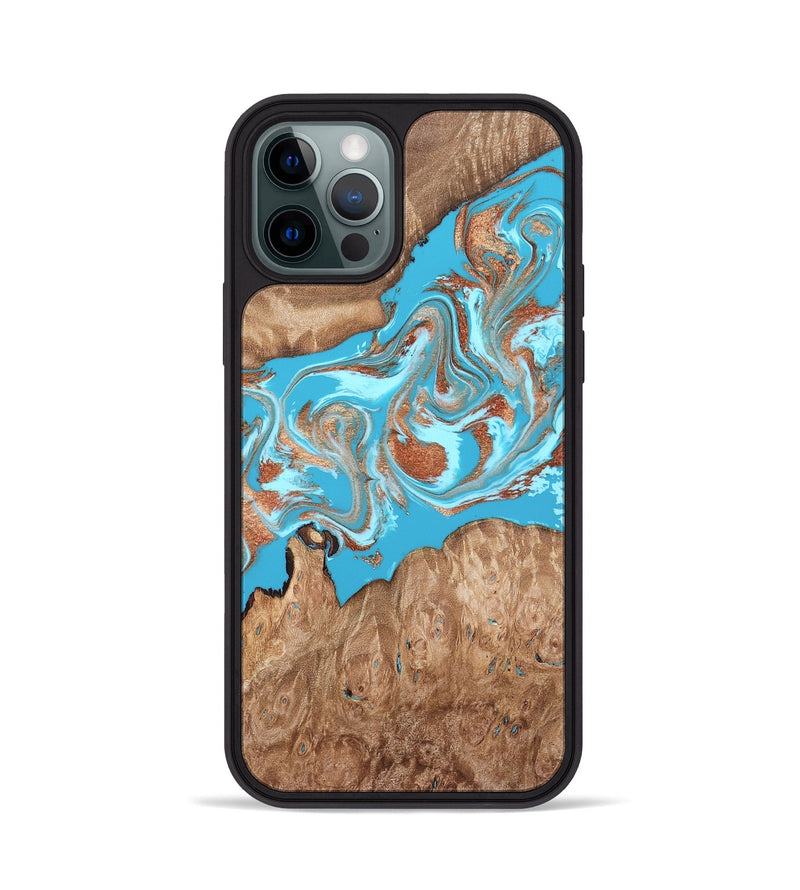 iPhone 12 Pro Wood Phone Case - Angelo (Teal & Gold, 820115)