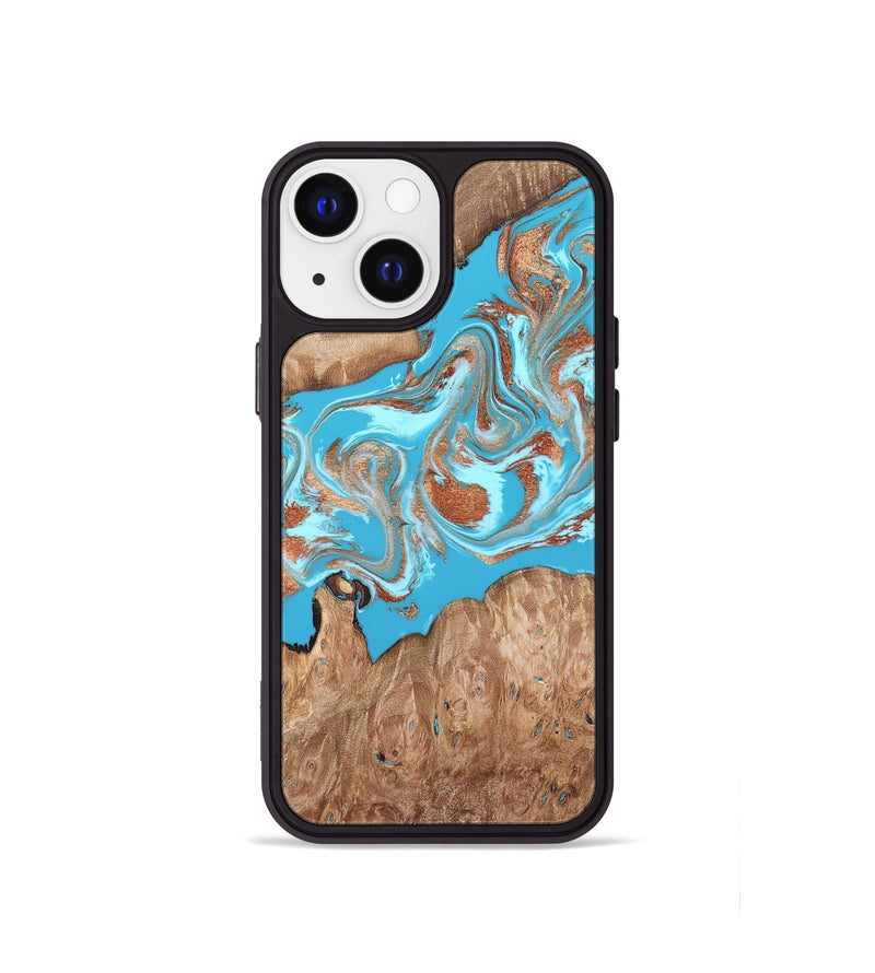 iPhone 13 mini Wood Phone Case - Angelo (Teal & Gold, 820115)