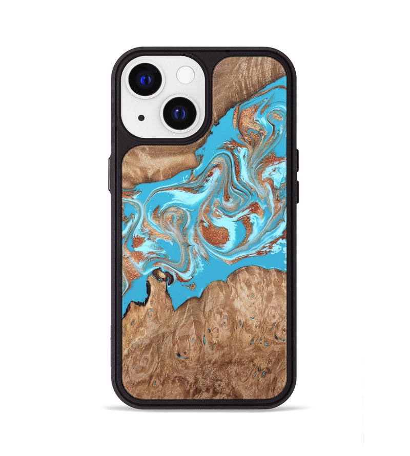iPhone 13 Wood Phone Case - Angelo (Teal & Gold, 820115)