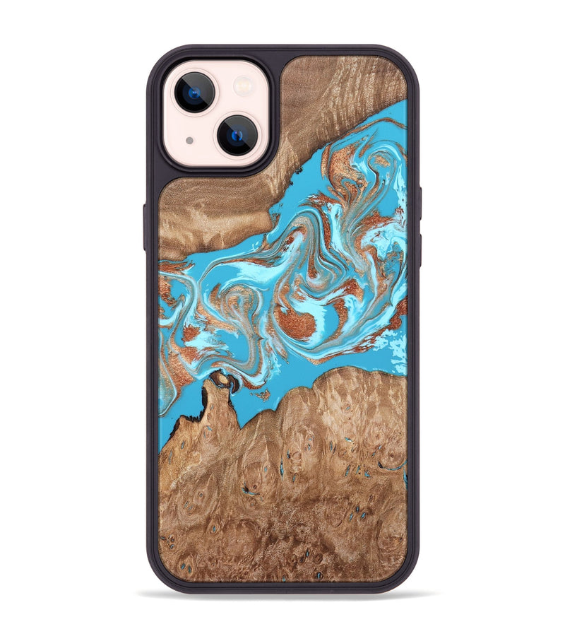 iPhone 14 Plus Wood Phone Case - Angelo (Teal & Gold, 820115)