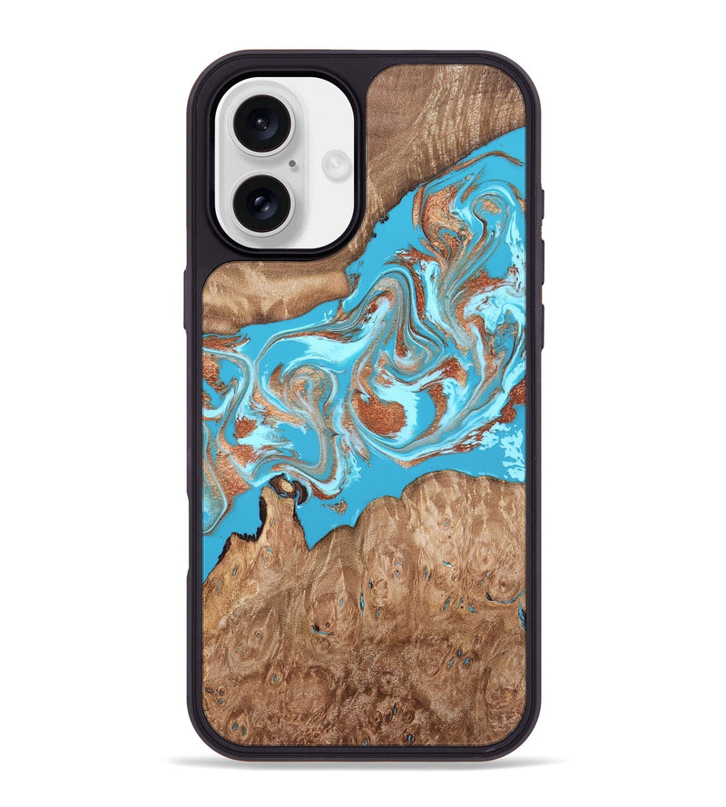 iPhone 16 Plus Wood Phone Case - Angelo (Teal & Gold, 820115)