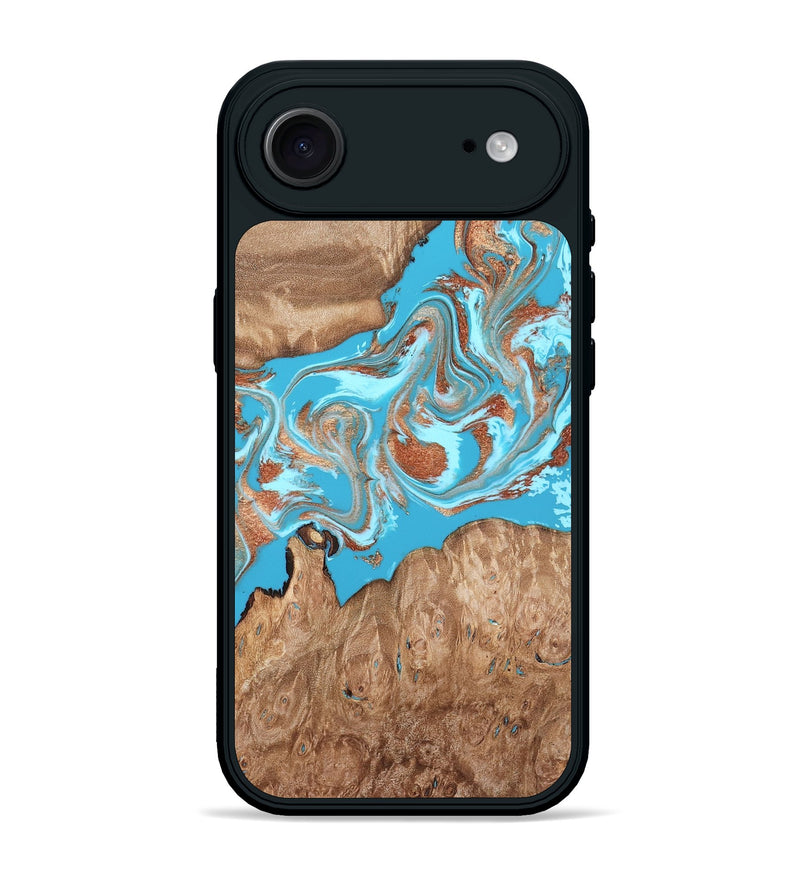 iPhone 17 Air Wood Phone Case - Angelo (Teal & Gold, 820115)