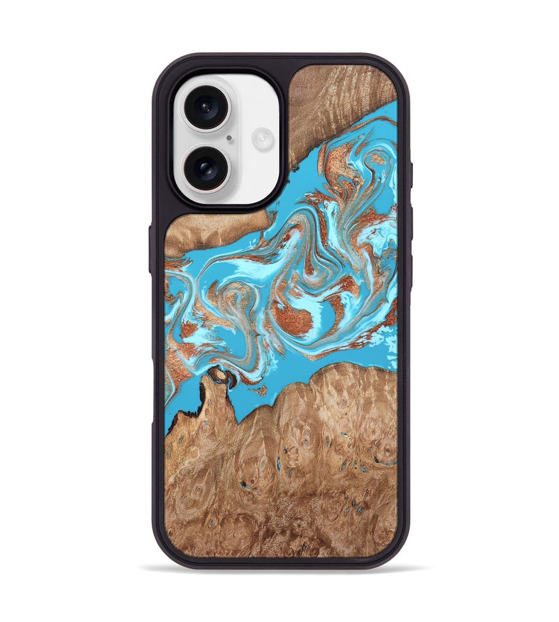 iPhone 17 Wood Phone Case - Angelo (Teal & Gold, 820115)