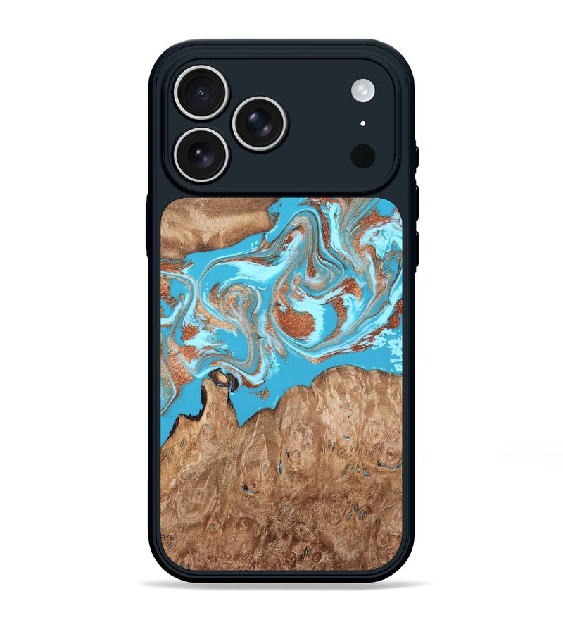 iPhone 17 Pro Max Wood Phone Case - Angelo (Teal & Gold, 820115)