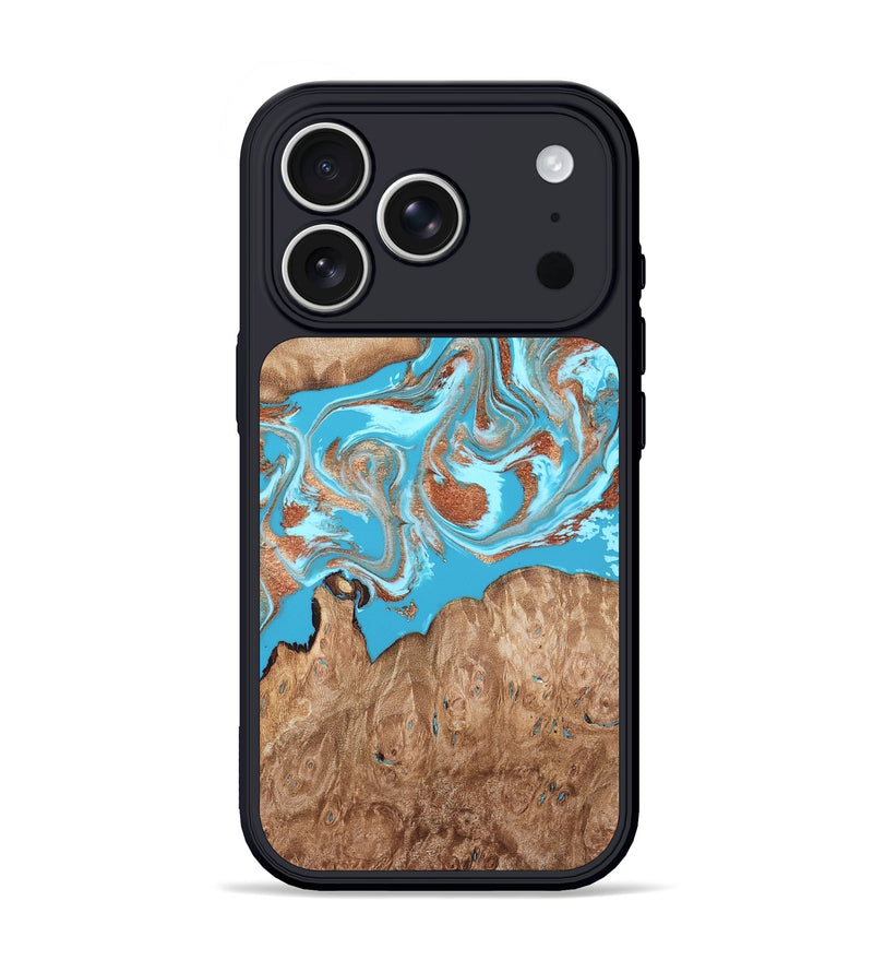 iPhone 17 Pro Wood Phone Case - Angelo (Teal & Gold, 820115)