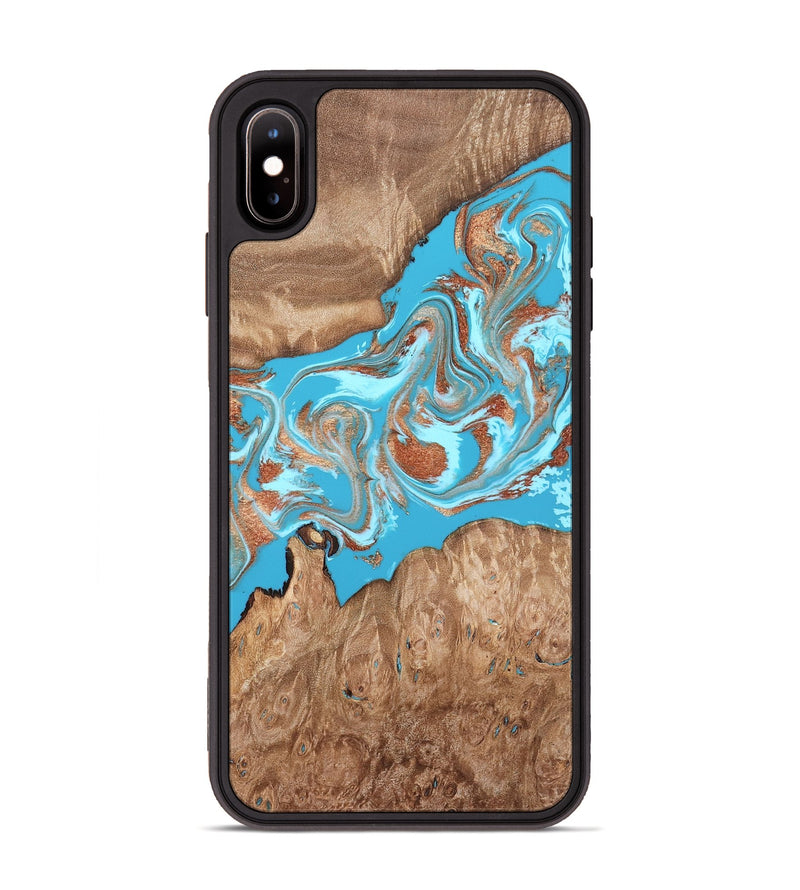 iPhone Xs Max Wood Phone Case - Angelo (Teal & Gold, 820115)