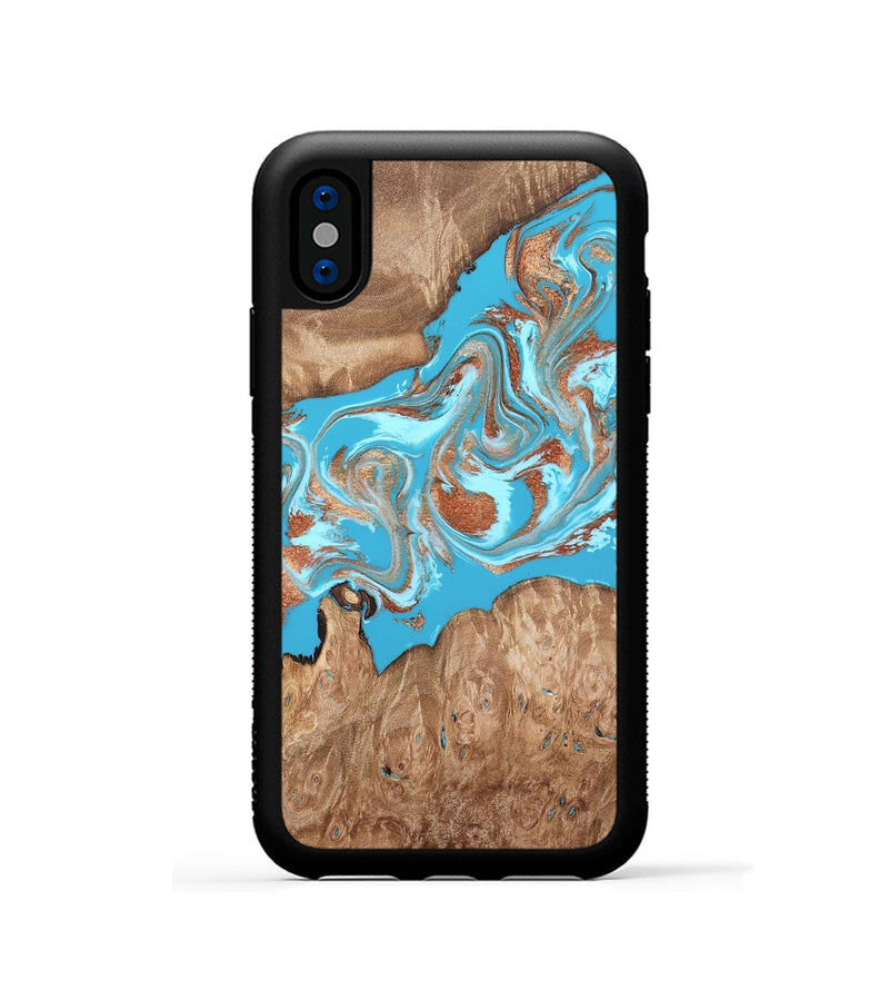 iPhone Xs Wood Phone Case - Angelo (Teal & Gold, 820115)