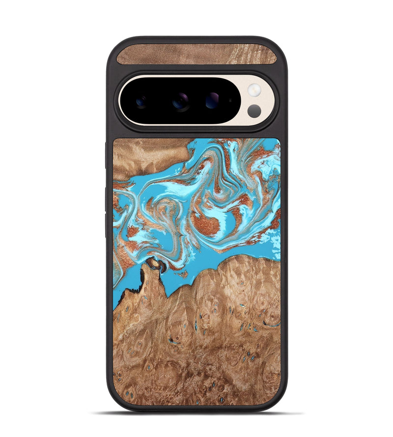 Pixel 10 Wood Phone Case - Angelo (Teal & Gold, 820115)