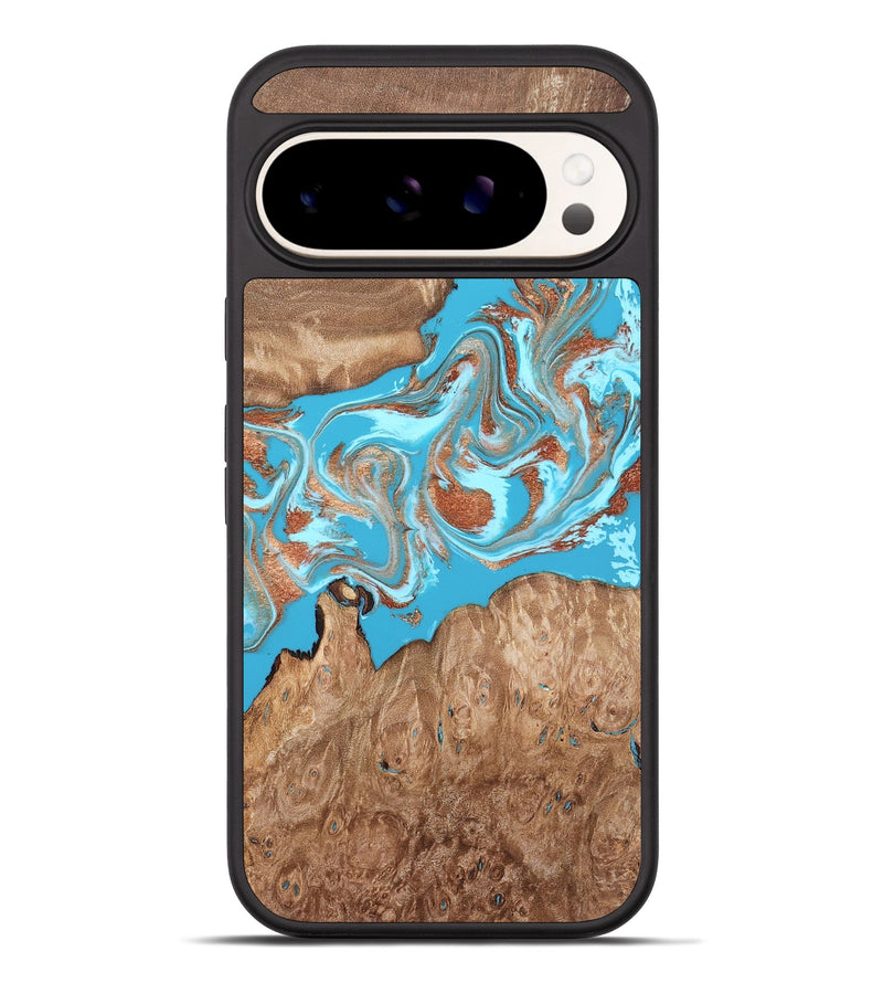 Pixel 10 Pro XL Wood Phone Case - Angelo (Teal & Gold, 820115)