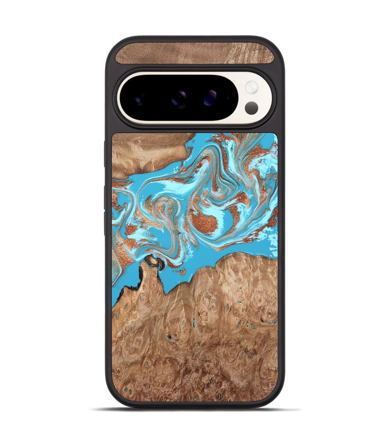 Pixel 9 Pro Wood Phone Case - Angelo (Teal & Gold, 820115)