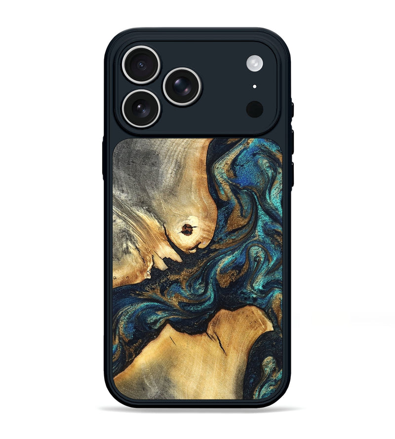 iPhone 17 Pro Max Wood Phone Case - Krish (Teal & Gold, 820116)