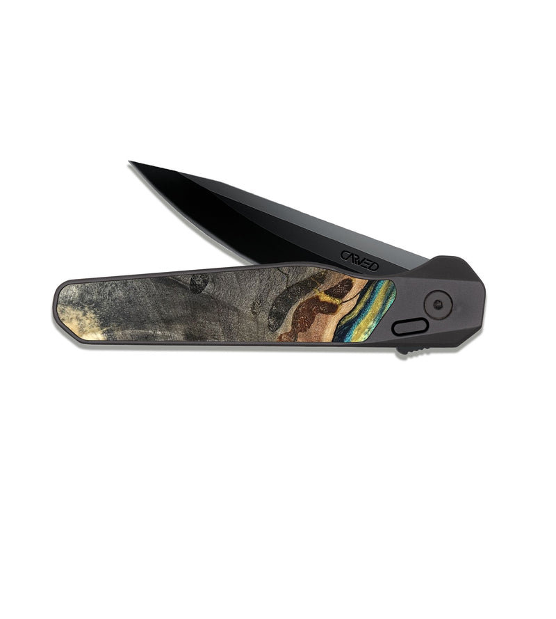 EDC Dark Slate Wood Pocket Knife - Santos (Teal & Gold, 820117)