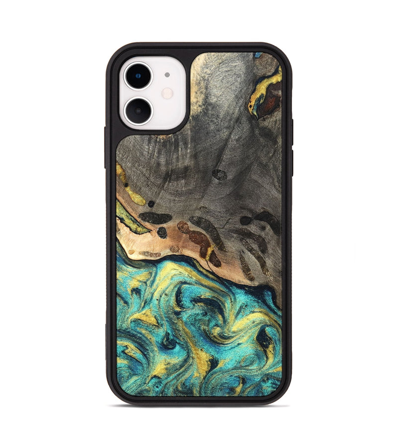 iPhone 11 Wood Phone Case - Santos (Teal & Gold, 820117)
