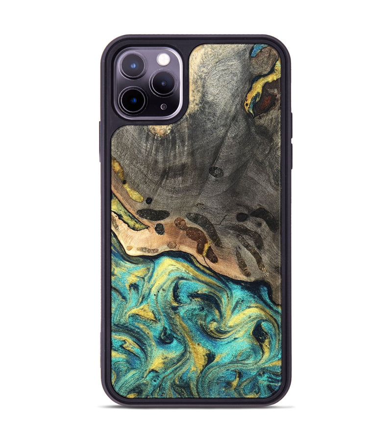 iPhone 11 Pro Max Wood Phone Case - Santos (Teal & Gold, 820117)