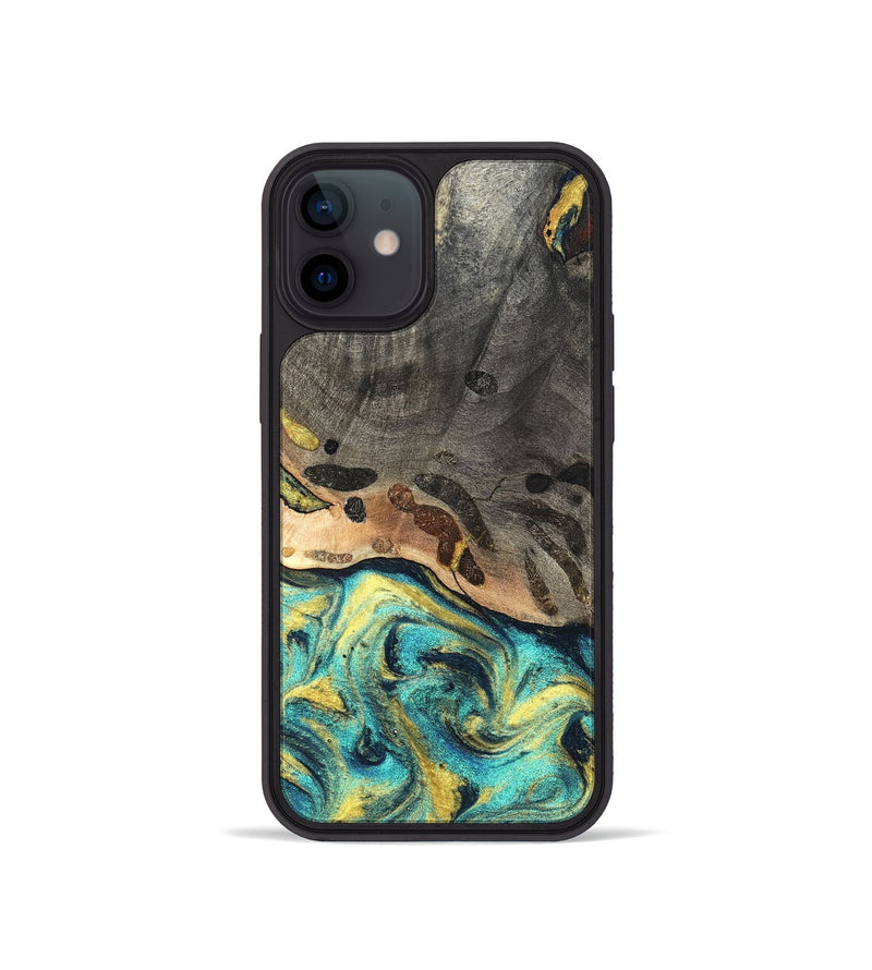 iPhone 12 mini Wood Phone Case - Santos (Teal & Gold, 820117)