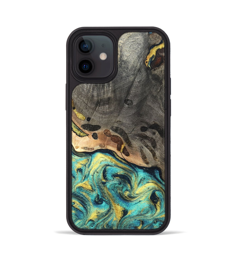 iPhone 12 Wood Phone Case - Santos (Teal & Gold, 820117)