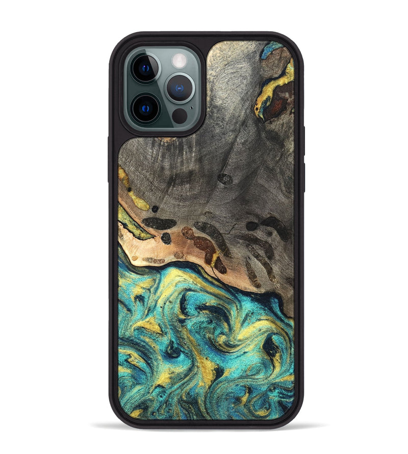 iPhone 12 Pro Max Wood Phone Case - Santos (Teal & Gold, 820117)
