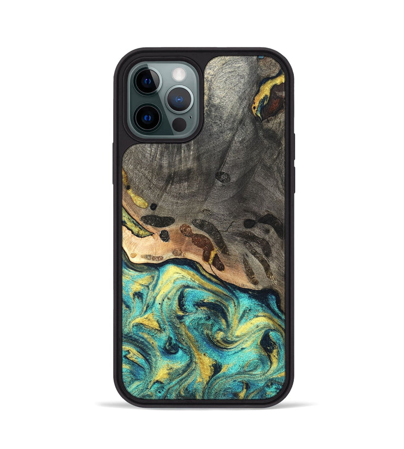 iPhone 12 Pro Wood Phone Case - Santos (Teal & Gold, 820117)