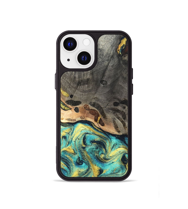 iPhone 13 mini Wood Phone Case - Santos (Teal & Gold, 820117)