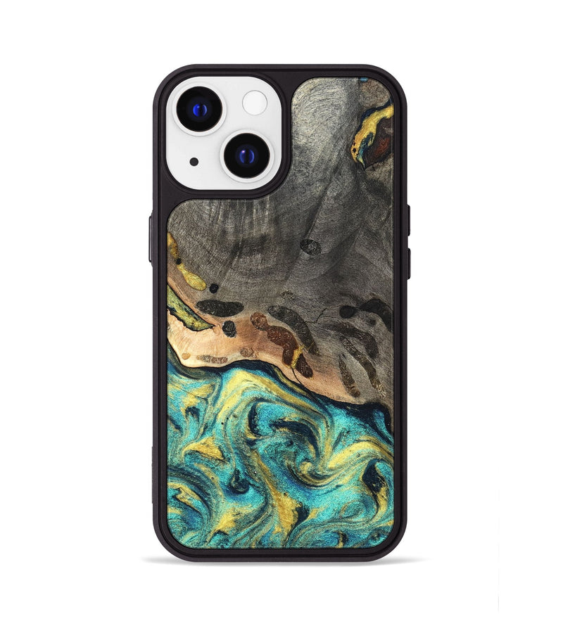 iPhone 13 Wood Phone Case - Santos (Teal & Gold, 820117)
