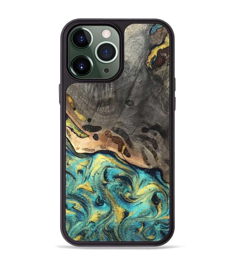 iPhone 13 Pro Max Wood Phone Case - Santos (Teal & Gold, 820117)