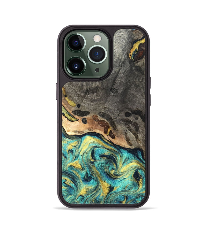 iPhone 13 Pro Wood Phone Case - Santos (Teal & Gold, 820117)