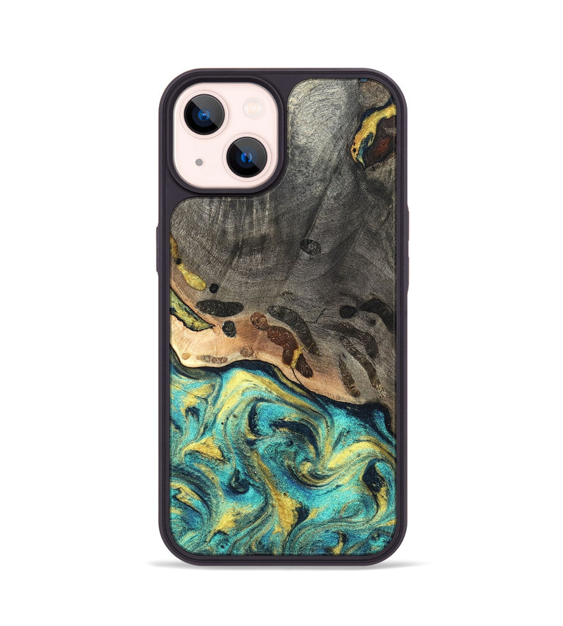 iPhone 14 Wood Phone Case - Santos (Teal & Gold, 820117)