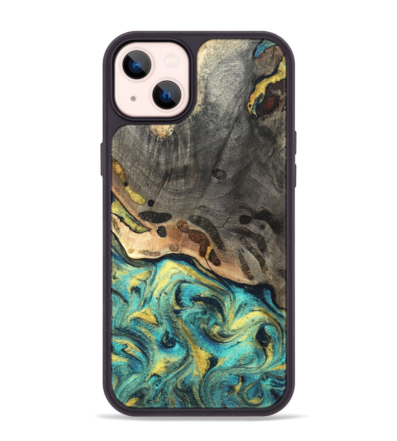 iPhone 14 Plus Wood Phone Case - Santos (Teal & Gold, 820117)