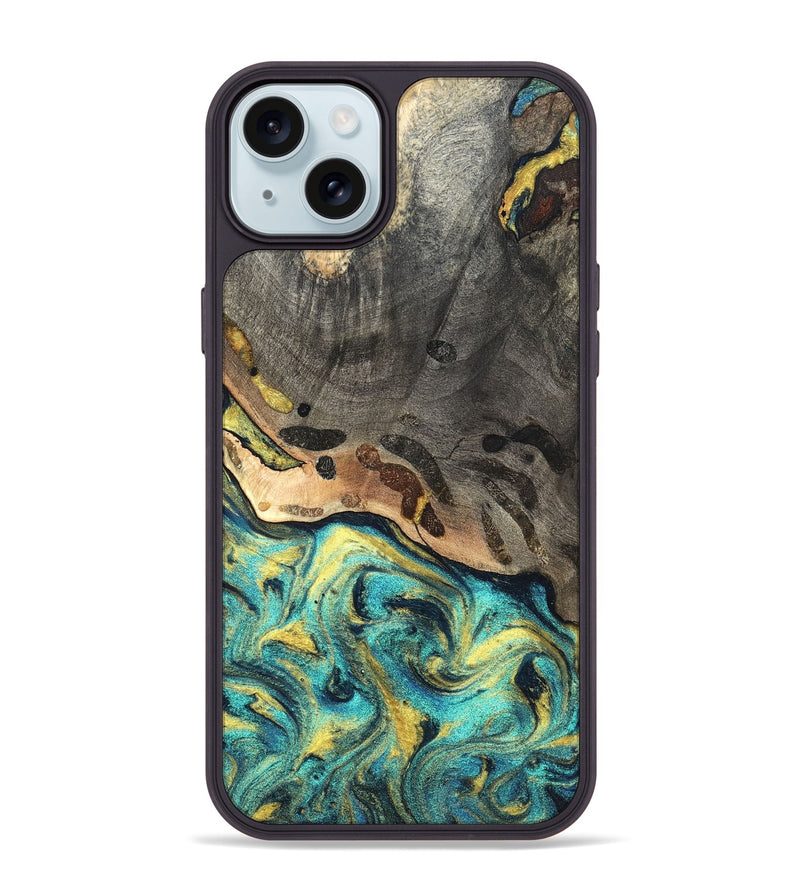 iPhone 15 Plus Wood Phone Case - Santos (Teal & Gold, 820117)