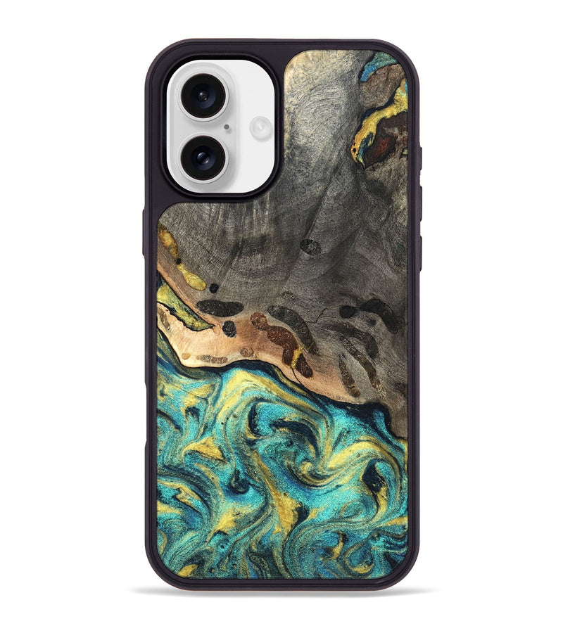 iPhone 16 Plus Wood Phone Case - Santos (Teal & Gold, 820117)