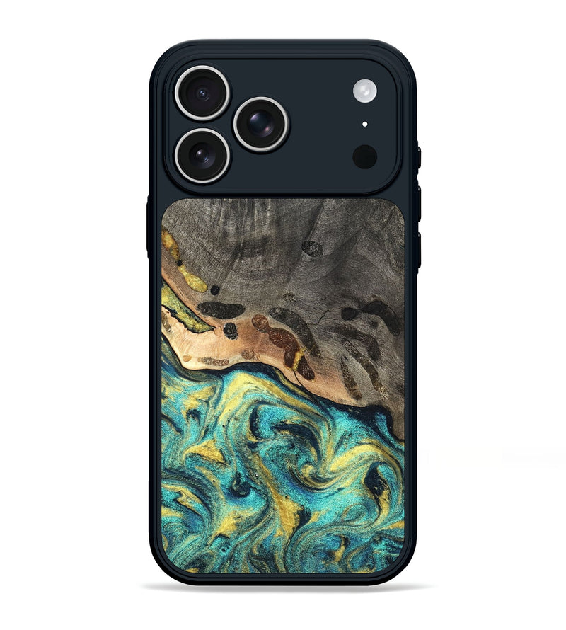 iPhone 17 Pro Max Wood Phone Case - Santos (Teal & Gold, 820117)