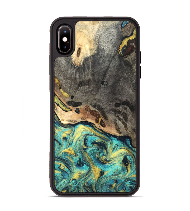 iPhone Xs Max Wood Phone Case - Santos (Teal & Gold, 820117)