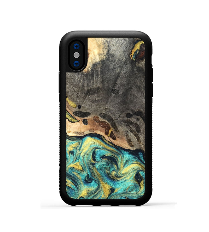 iPhone Xs Wood Phone Case - Santos (Teal & Gold, 820117)