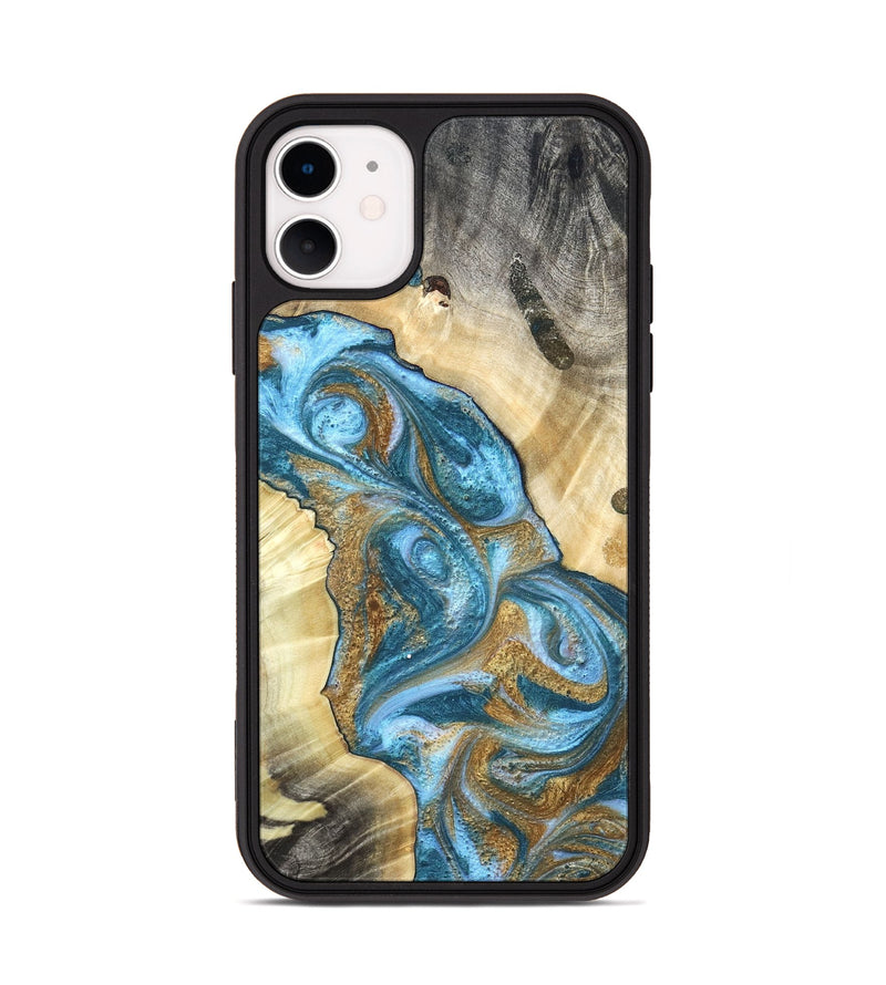 iPhone 11 Wood Phone Case - Declan (Teal & Gold, 820118)